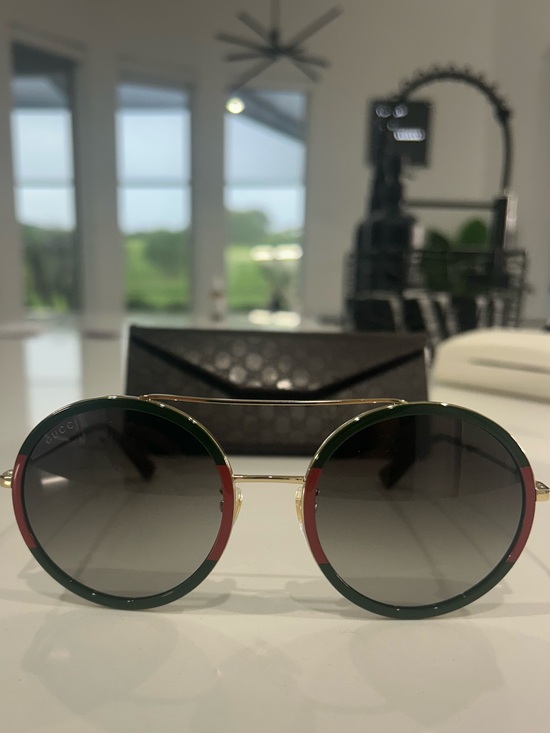 Gucci Accessories - Gucci Round Sunglasses with Green and Red Rim and Gold Bridge